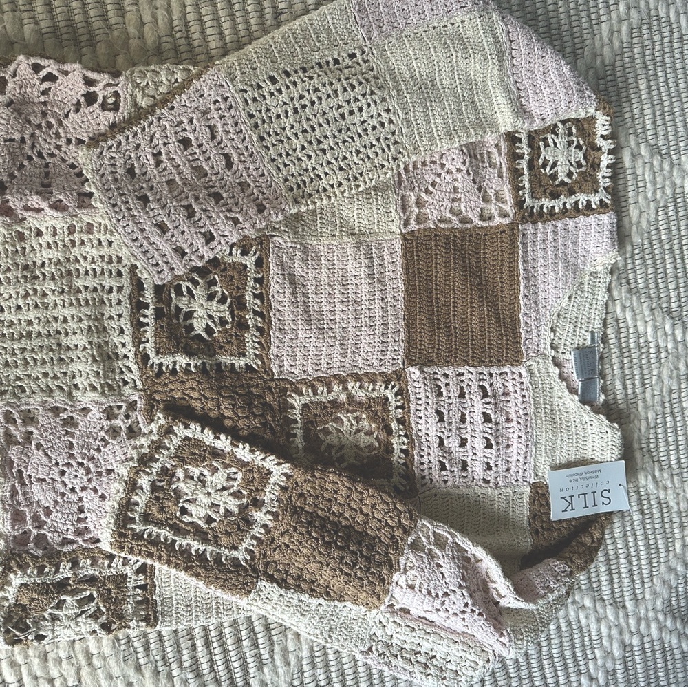 WinterSilks Patchwork Sweater - Cream, Pink, and Brown